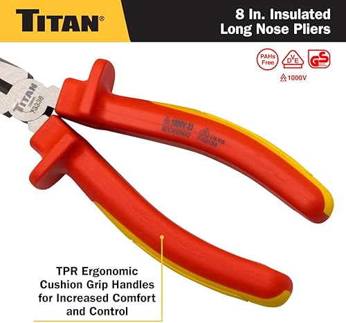 Miniatura 5 de Titan 73338 Alicates de punta larga aislados VDE de 8 pulgadas