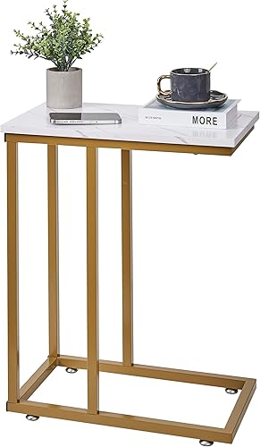 Miniatura 35 de VECELO Mesa auxiliar universal en forma de C, bandeja multifuncional para aperitivos y TV para sala de estar, dormitorio, color negro (1 juego)