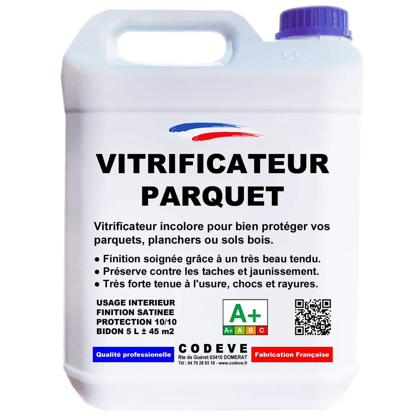 Vitrificateur Parquet - Codeve Bois - 5L - Intérieur - Pour La Protection De Votre Parquet, Plancher Ou Sol En Bois.