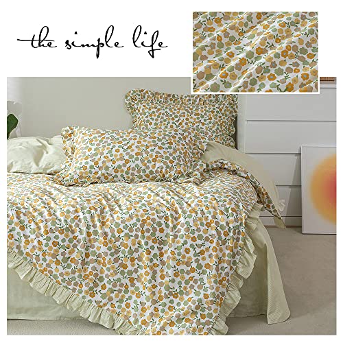 Aojim Ruffle Duvet Cover 100% Cotton Twin Size (68X86 Inch), Farmhouse Chic Comforter Set With Colorful Sweet Floral, Soft Breathable Vintage Style Bedding Set 3 Pieces (No Comforter) #TOP2
