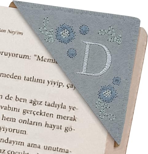 Miniatura 13 de Marcapáginas de esquina bordado, marcapáginas personalizadas con 26 letras de diseño de triángulo de fieltro, bordado y hecho a mano para tu placer