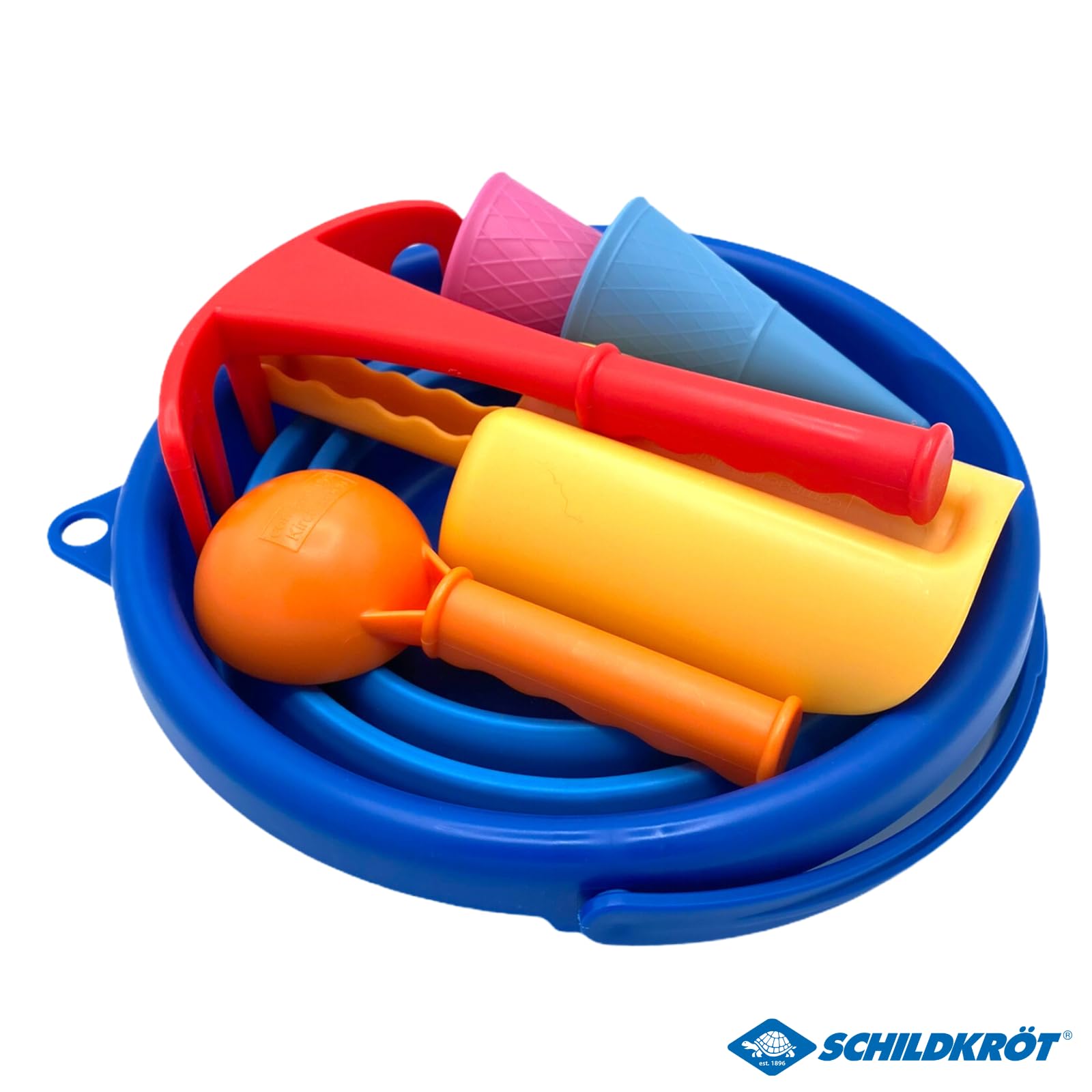 Schildkröt Ensemble de Jouets de Plage 7 en 1 | Seau Pliable de 3 litres avec 6 Jouets de Sable | Design Compact et Peu encombrant | Idéal pour Les Voyages et Les Jeux en extérieur