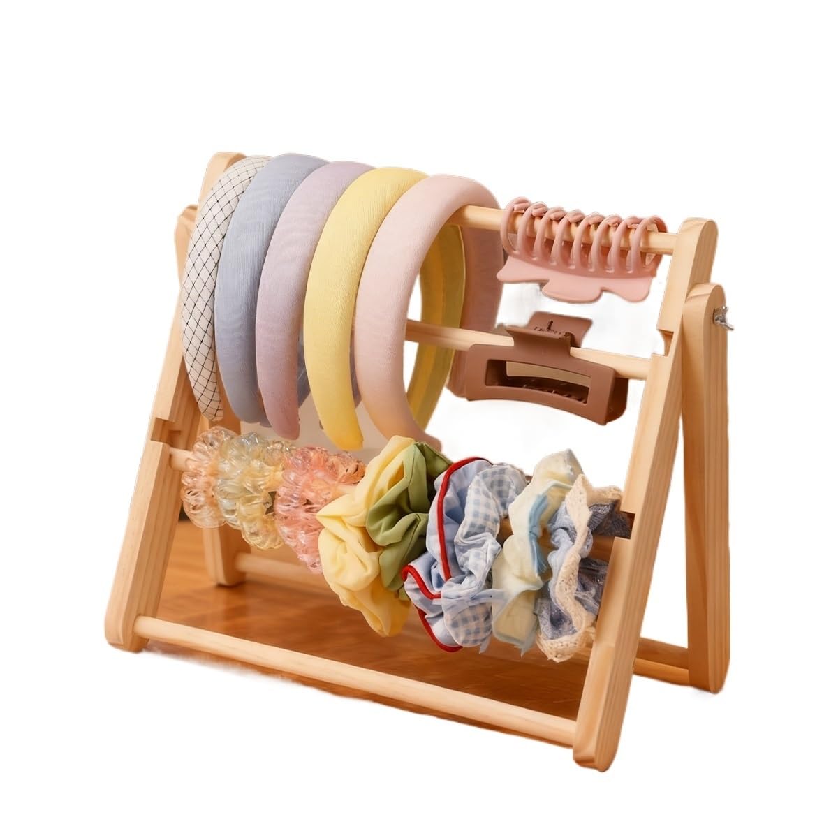 XINXIYUAN 1pc Ladder Style Wooden Hair Accessory Display Rack 3/4 Layers Rope Gripper Bracelet Fashion Sorting(4layers-yellow)