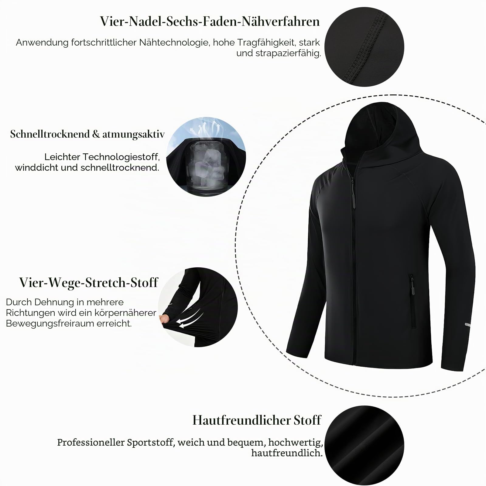 Herren Laufjacke Sportjacke Windbreaker Langarm Leichte Jacke Atmungsaktive Winddichte mit Reißverschluss taschen Reflektierendem Schnelltrocknende Trainingsjacke Radfahren Fitness