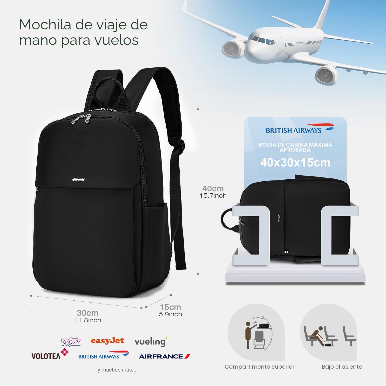 SPAHER 20L Mochila Viaje Cabina Avion 40x30x15 Iberia British Airways Travel Backpack Mochila Portatil 14 Pulgadas Impermeable Equipaje de Mano Pequeña Mochilas Escolares Universidad Casual Marrón