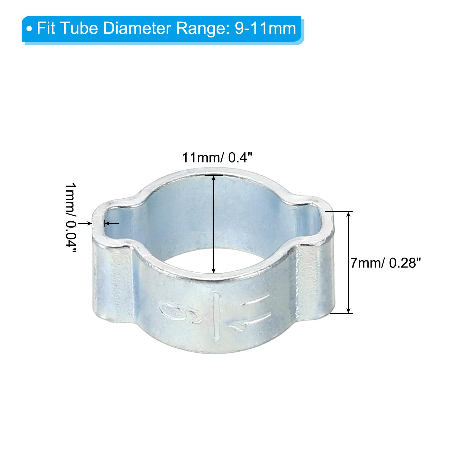 PATIKIL 20 Pack 9-11mm Double Ear Hose Clamp, Galvanized Steel O Clip Crimp Rings for Fuel Petrol Pipe Tube Fitting Connections, Silver Tone - Image 2