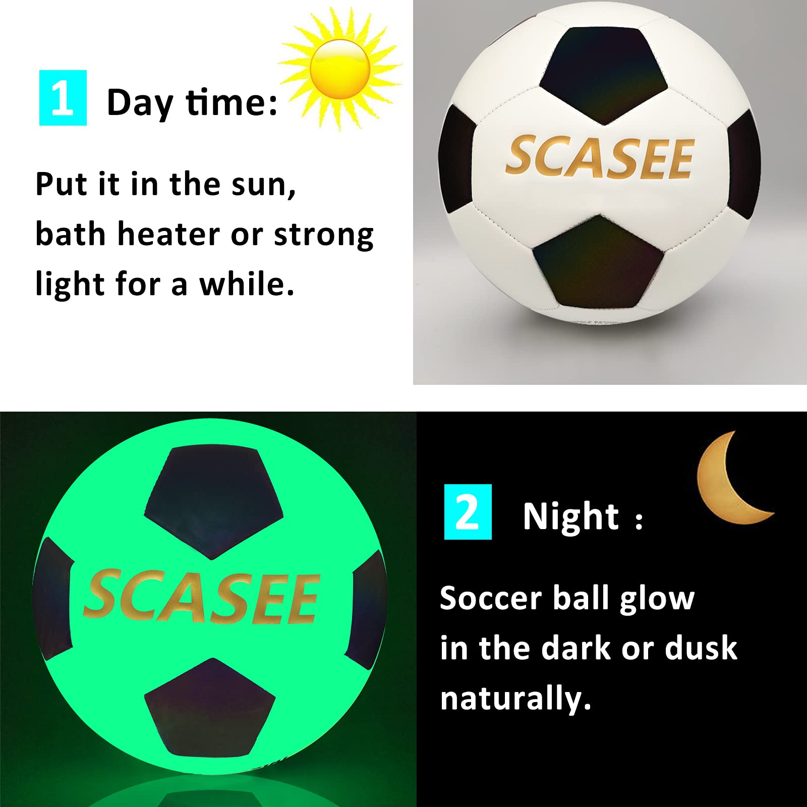 SCASEE Glow Soccer Ball-Flash Holographic Reflective and Leather Size 5 Soccer Balls (Adult/PRO)-Discoloration in The Sun-Gifts for Men Women Indoor Outdoor Soccer Training 1