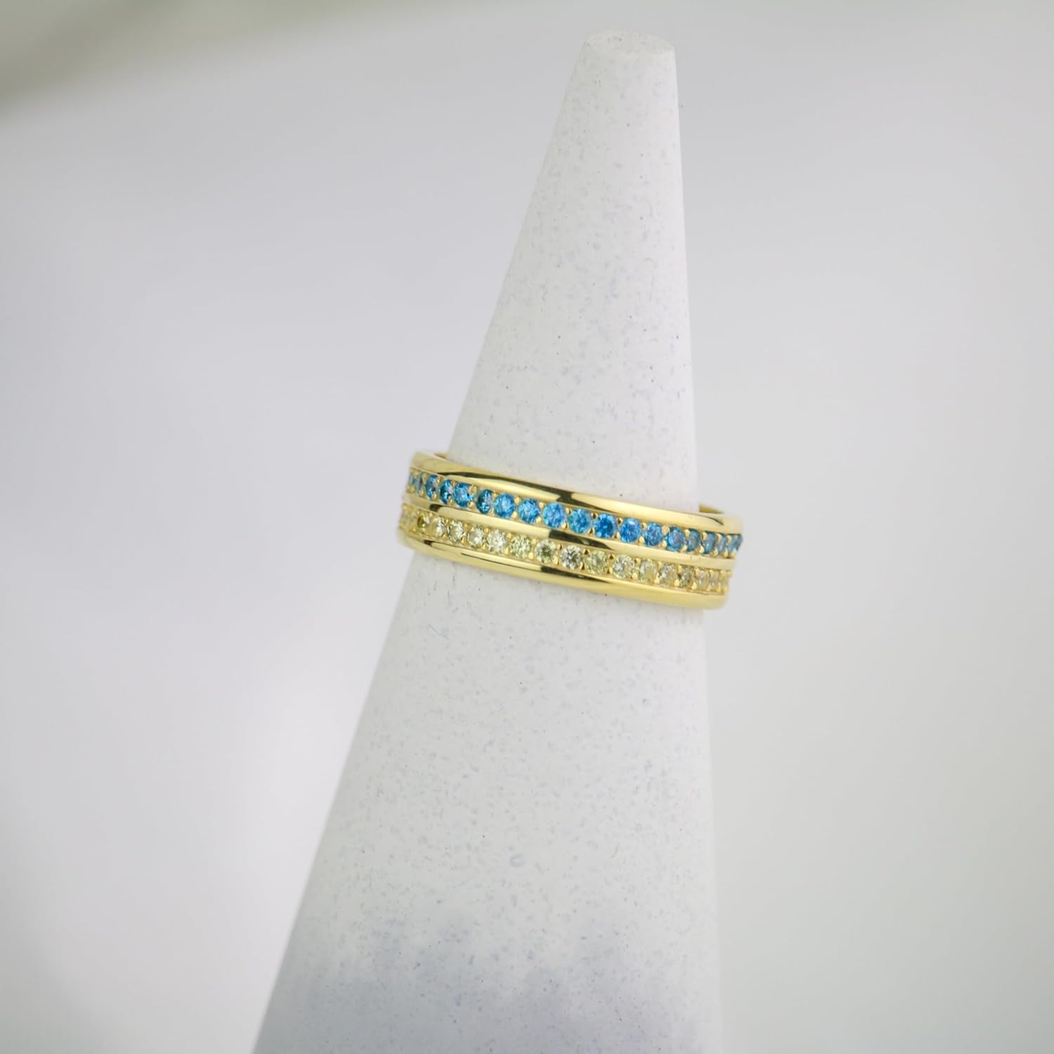 Genuine Eernity Band Rings for Women Blue Yellow Colors of Ukraine | Ukranian Jewelry Women Silver 925 | Minimalist Design (Sterling Silver)