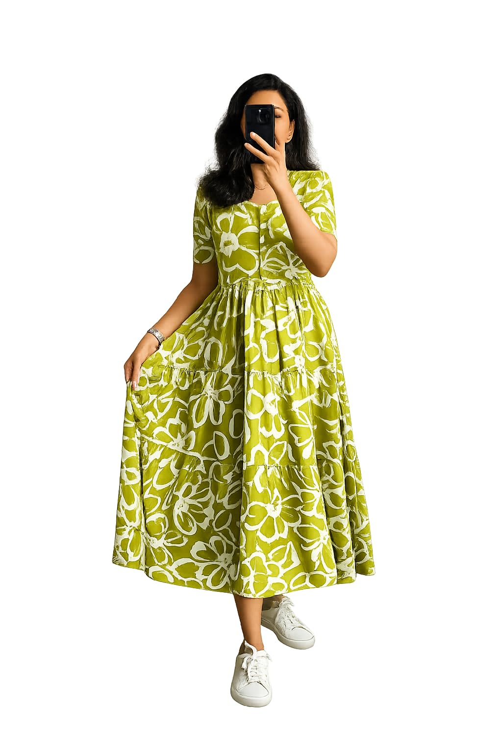 Women's Floral Print Rayon Kurta – Puff Sleeve Button-Front A-Line Flowy Casual-image-26