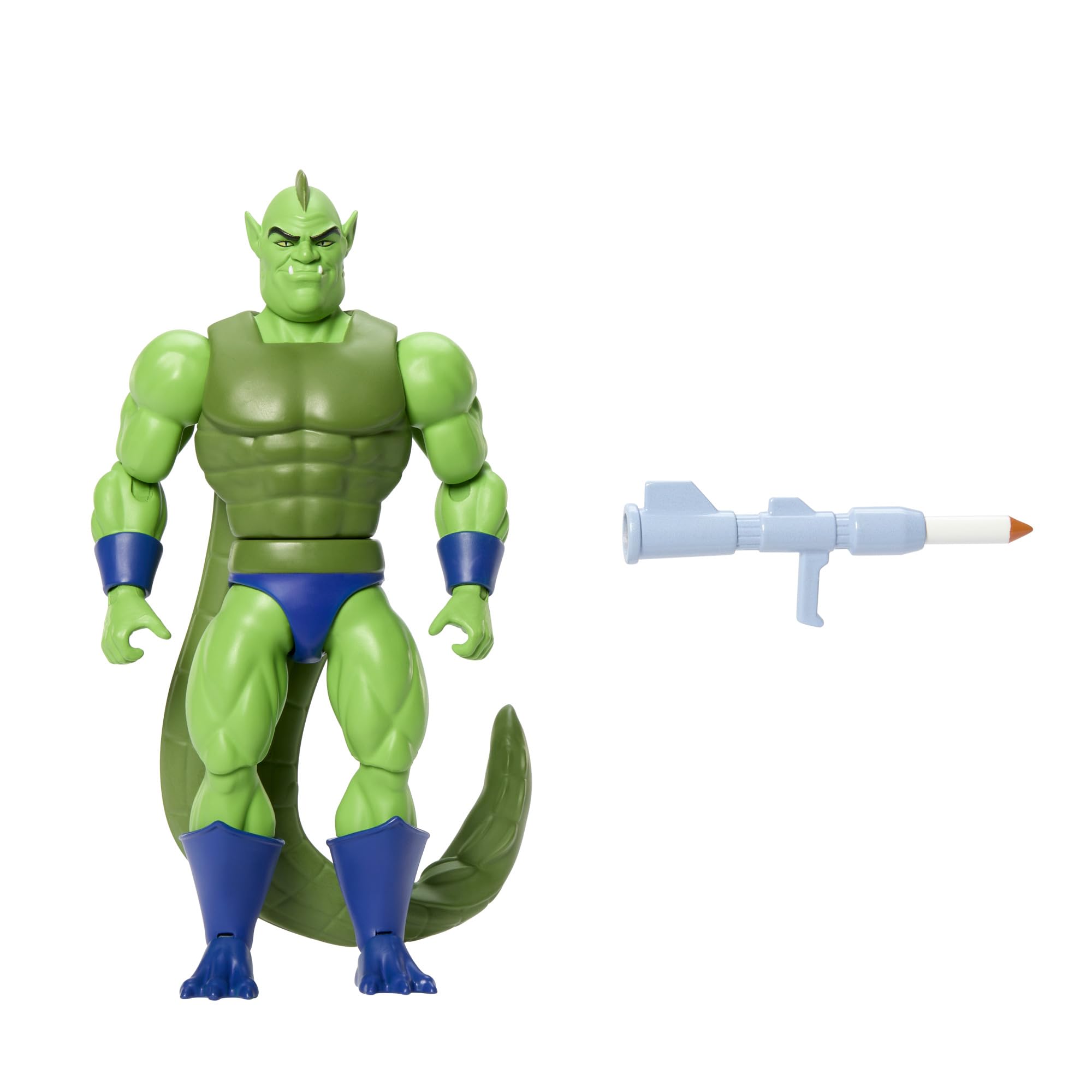 Masters of the Universe Origins - Whiplash Cartoon Collection, action figure cattivo con coda dalla serie MOTU anni '80 con lanciarazzi incluso, giocattolo da collezione, 6+ anni, JBM95