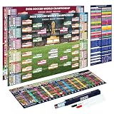 World Soccer Bracket Poster Set, 3PCS 40 x 26 Inches Double-Sided Dry Erase Wall Chart with Match Tracker, Team Info Sheet and Game Schedule Layout for Home, Bar, Watch Parties, Soccer Fans, Party Decor