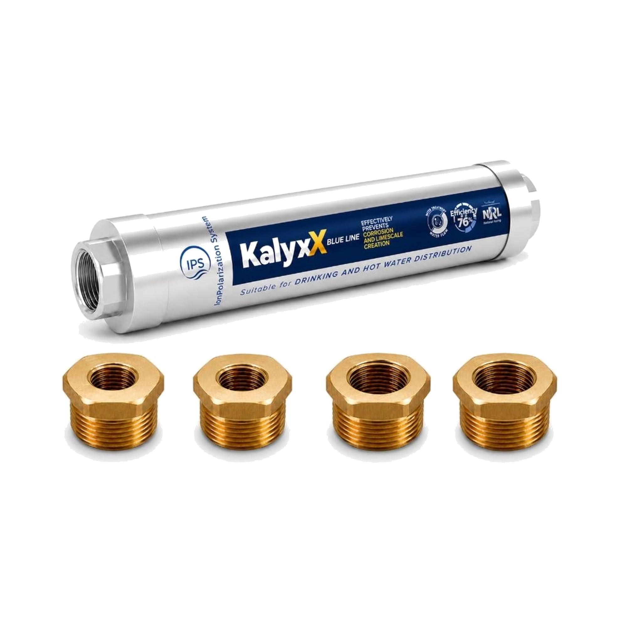 KalyxX IPSKXBBG11234 IPSKXBBG11234 - Addolcitore d'acqua alternativo, con connettore da 1", 3/4" e 1/2", fino al 76% in meno di depositi di calcare, senza sale, prodotto in UE