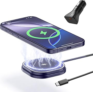 25W Magnetic Wireless Charger for Car, POLMXS Fast Charging pad Ultra-Thin Wireless Phone Charger Mat for Desk & Bedside, Compatible with iPhone 17/1625W/15/14/13/127.5W MagsafeC10