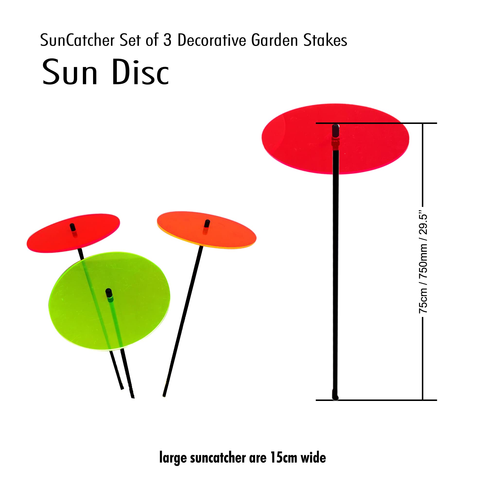 Disques Soleil 3 Grands Piquets de Jardin 75cm Haut Ornement Extérieur Accessoire de Cour Cadeau Jardinier Sun Catcher Garden Decor, Colour:Red/Orange/Green (3) RG