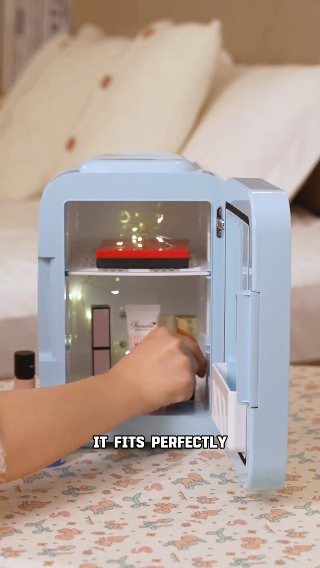 Image of YASHE Skincare Fridge Mini Fridge for Bedroom with Dimmable LED Mirror, 4Liter /6 Cans Cooler and Warmer for Makeup, Cosmetic, Beauty, Portable Refrigerator for Bedroom, Vanity, Office and Car- White
