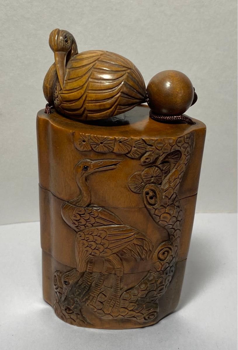 印籠　柘植　松鶴（とり）黄楊繊細彫刻　木製 印籠 柘植 松鶴（とり）黄楊繊細彫刻 木製 Amazon.co.jp: 印籠