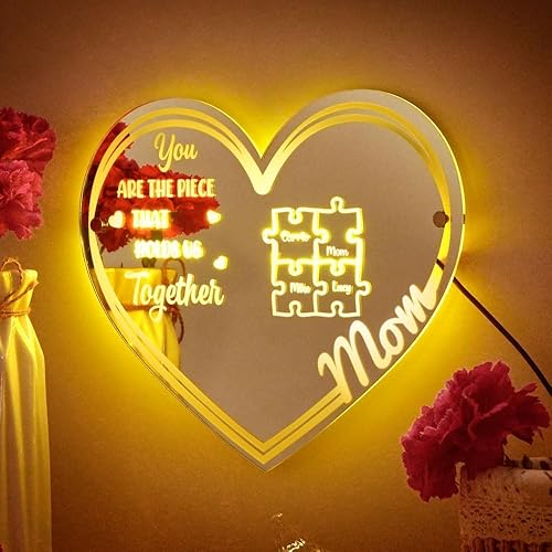 Miniatura 33 de VEELU Espejo con nombre personalizado – Espejo con luz LED – Letrero con nombre personalizado para decoración de pared – Decoración de dormitorio