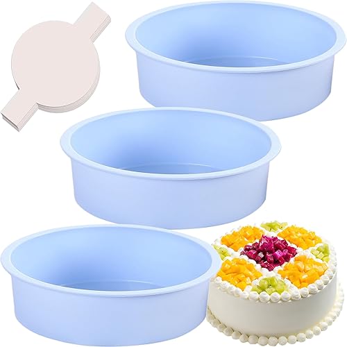 Miniatura 21 de Moldes redondos de 4 pulgadas para hornear, paquete de 3 moldes de silicona para pasteles con 100 piezas de papel pergamino, moldes antiadherentes