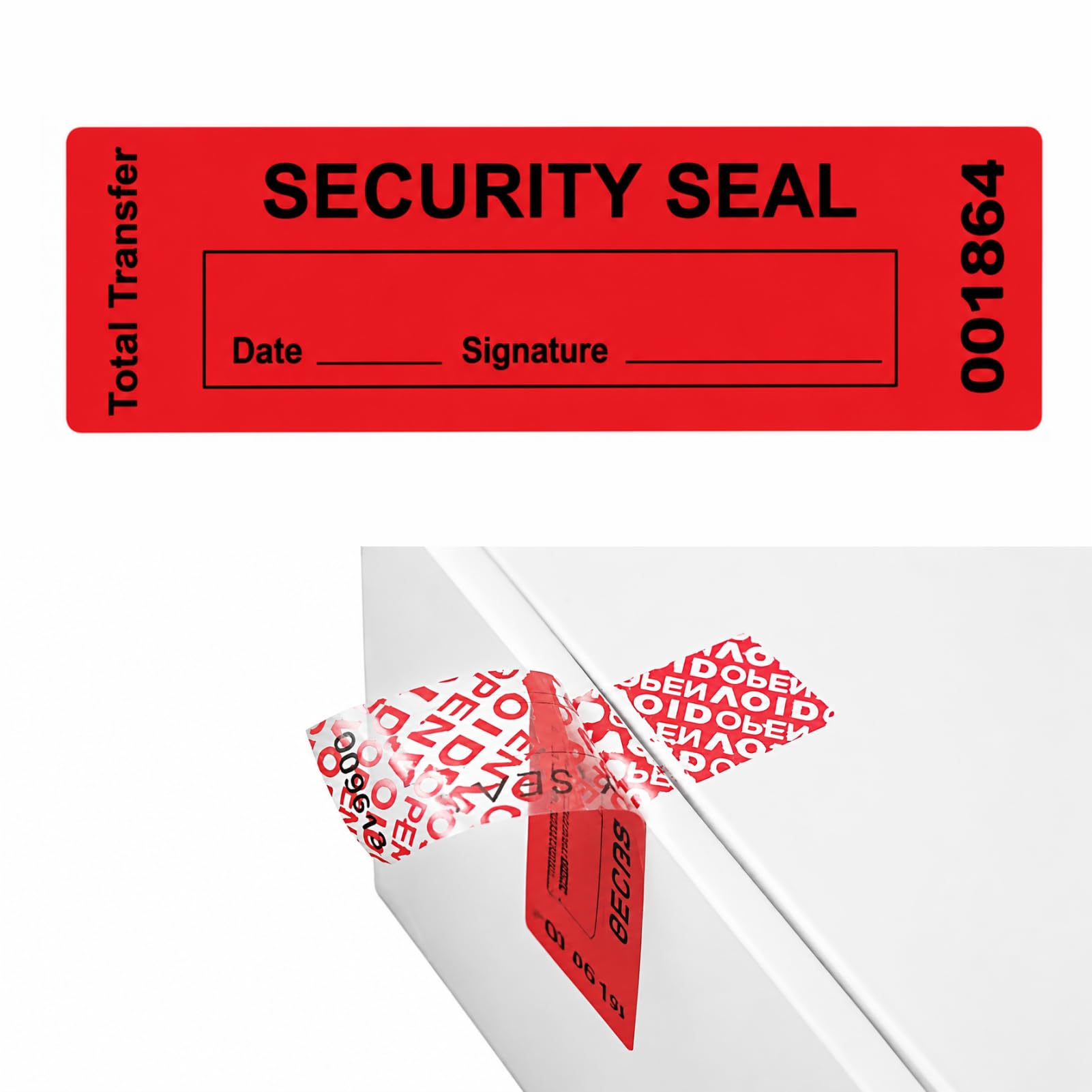 Adhesivos de seguridad para vacío – Etiquetas 100% de transferencia total a prueba de manipulaciones con números de serie triples, adhesivo de sellado, 3.4 pulgadas de largo x 1 ancho, 300 piezas