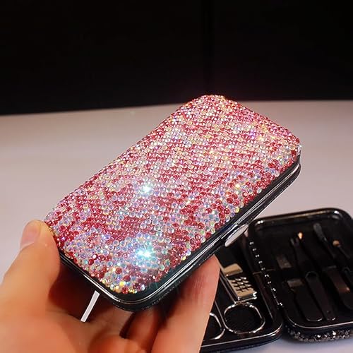BestBling Kit de manucure et pédicure à strass Bling - 8 pièces - Kit de manucure et pédicure en acier inoxydable - Outils de soins des ongles avec étui de voyage pour femmes et filles (rose)