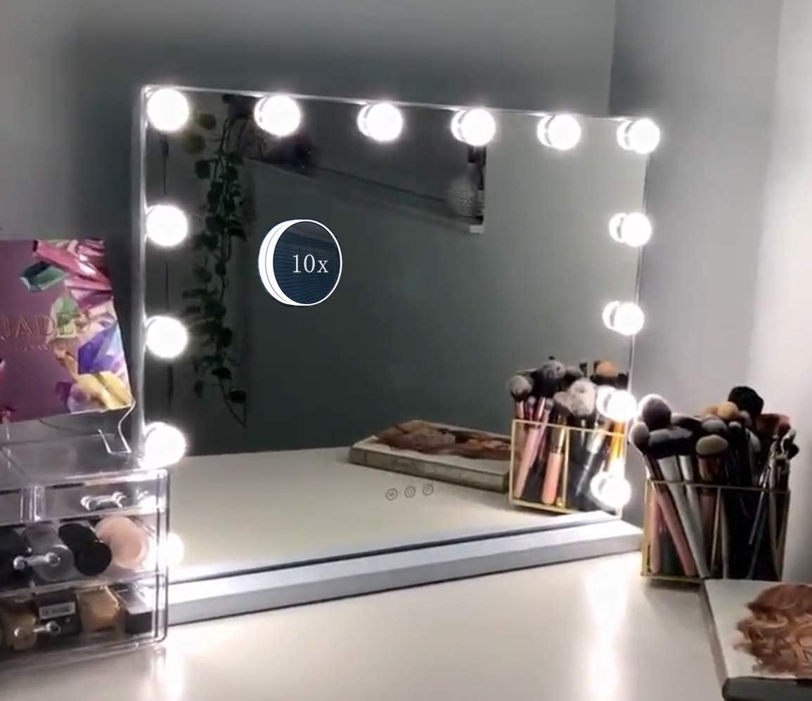 Hansong Vanity Makeup Mirror with Lights, Hollywood Lighted Mirror with 14 pcs Dimmable Led Bulbs for Dressing Room & Tabletop Mirror or Wall Mounted, Slim Metal Frame Design, Black -