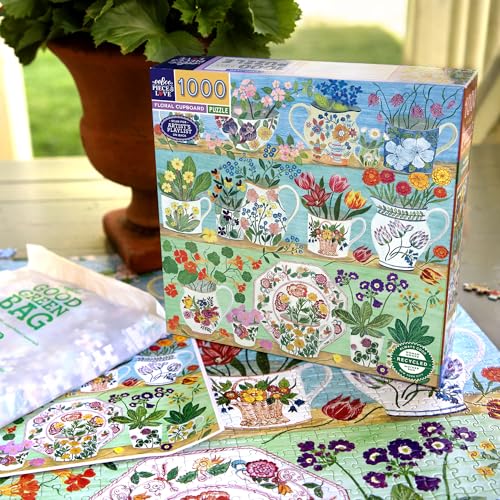 eeBoo 1000 Piece Puzzle - Floral Cupboard Jigsaw Puzzle for Adults, Square 23" x 23" Made with Recycled Board & Vegetable-Based Ink by eeBoo - Image 4
