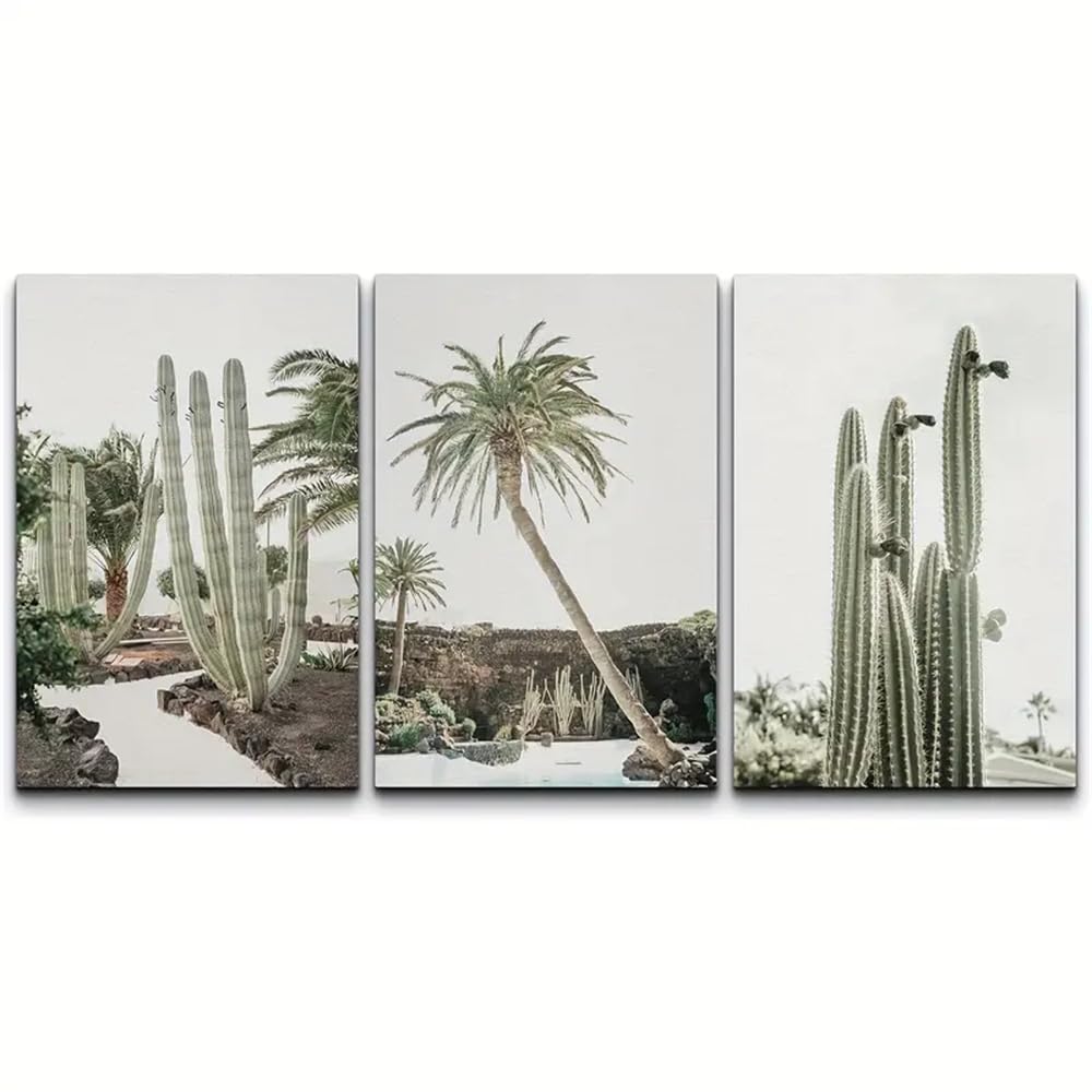 WBYZAC Art Prints-Canvas Print Wall Art Green Cactus Palm Tree Desert Landscape Nature Wilderness Modern Art Floral Botanical for Bedroom Kitchen Decor-50 * 60cm*3PCS (No Frame)