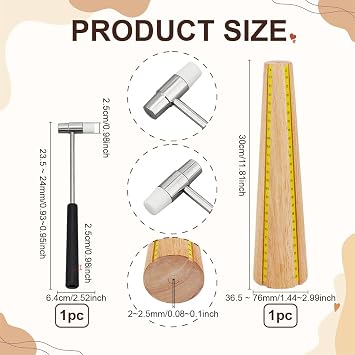 PH PandaHall Wood Bracelet Mandrel Bracelet Sizer Jewelry Tool Sets with Wooden Bracelet Sizing Bangle Mandrel and Installable Two Way Hammers for Jewelry Bracelets Making Adjusting Repairing