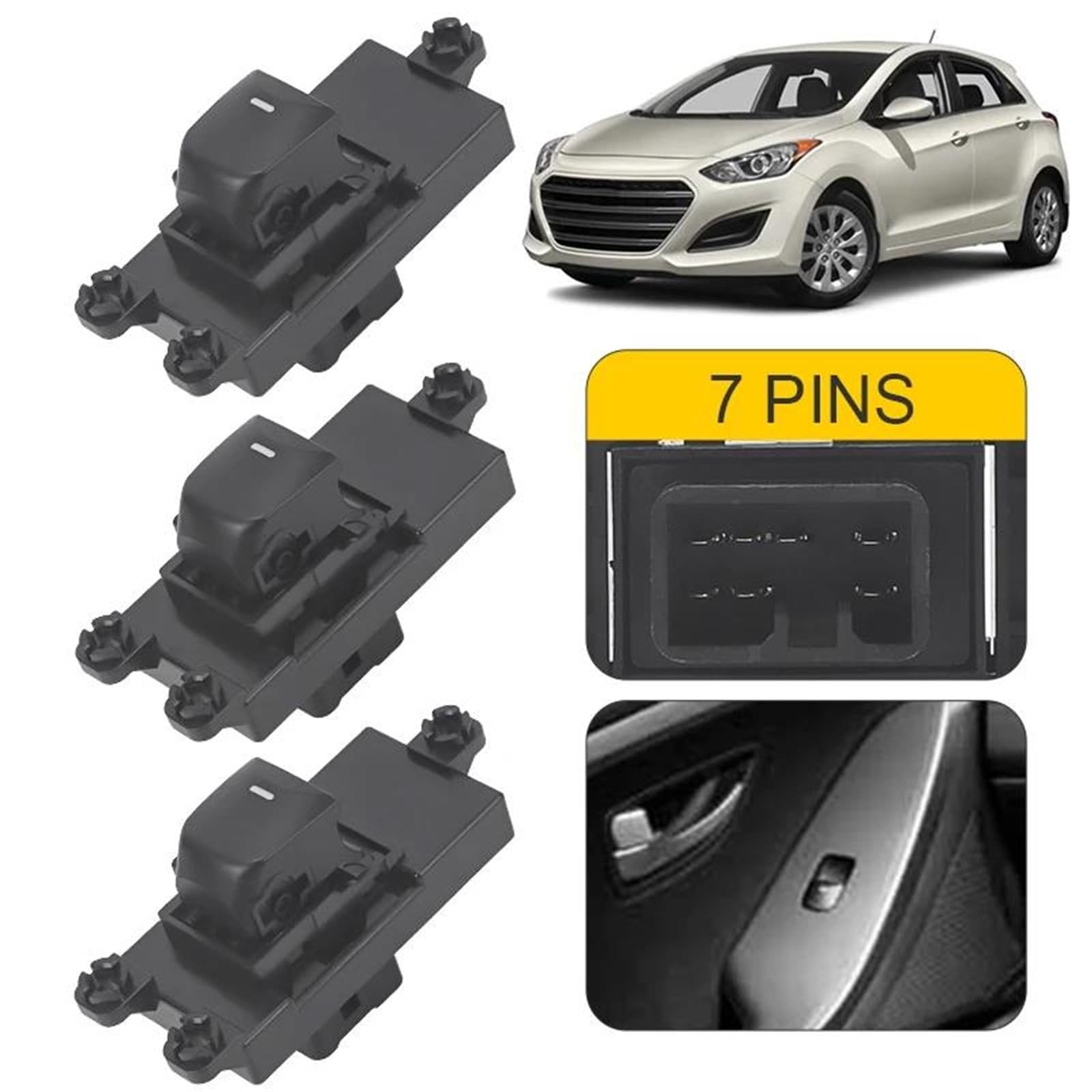 Genérico Interruptor Encendido Ventanilla Única LHD RHD para Hyundai para I30 2012-2016 Pieza Reemplazo Botón Delantero Izquierdo Derecho Botonera Ventana | 3pcs
