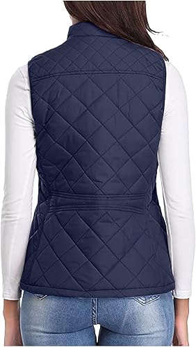 Miniatura 5 de SHOPESSA Chalecos acolchados para mujer, ligero, cuello alto, con cremallera, chaleco acolchado con bolsillos, chaleco acolchado delgado