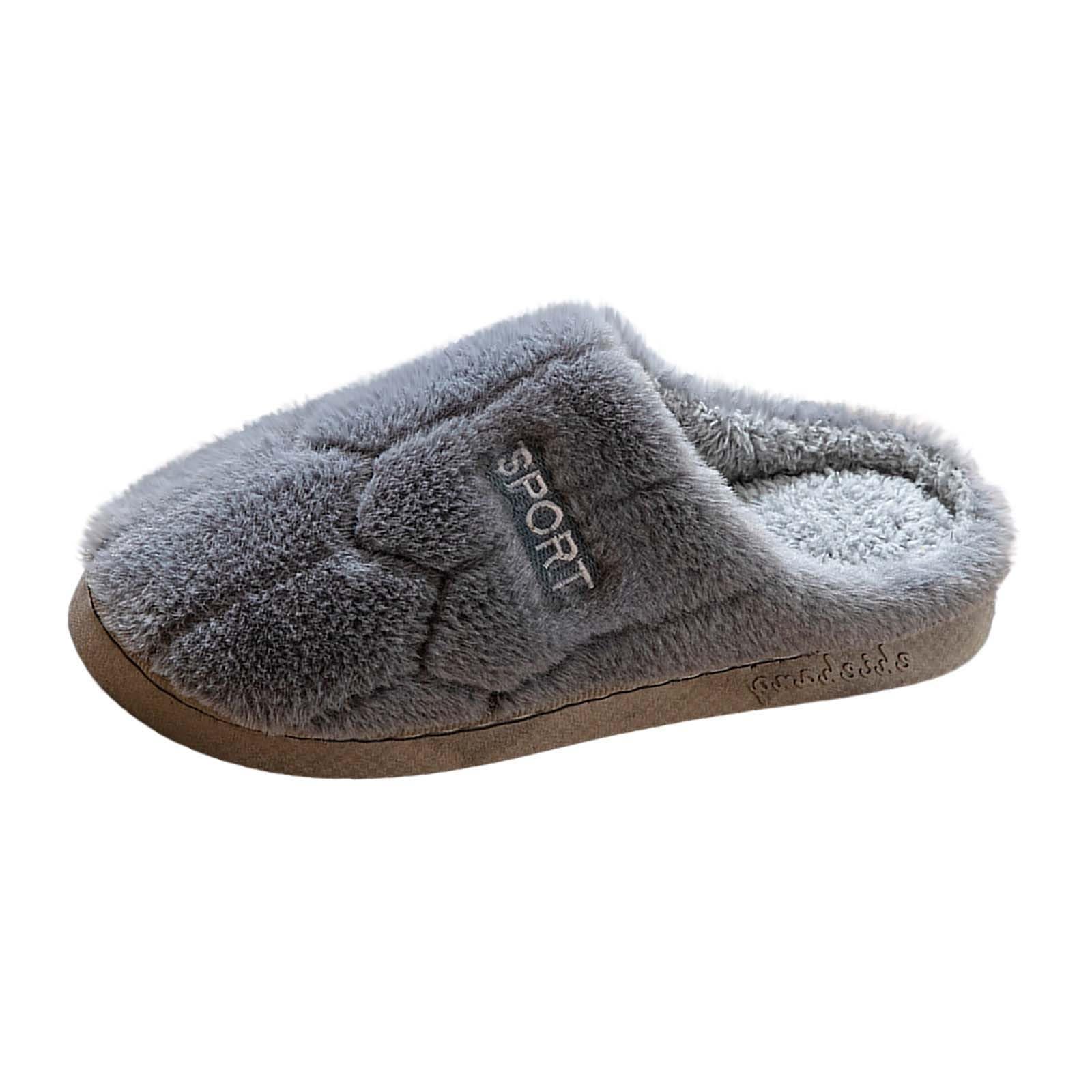 Plush Indoor-Outdoor House Slippers for Men with Non-Slip Sole Soft Comfortable Warm Winter Fuzzy Slip-Ons for Home Wear