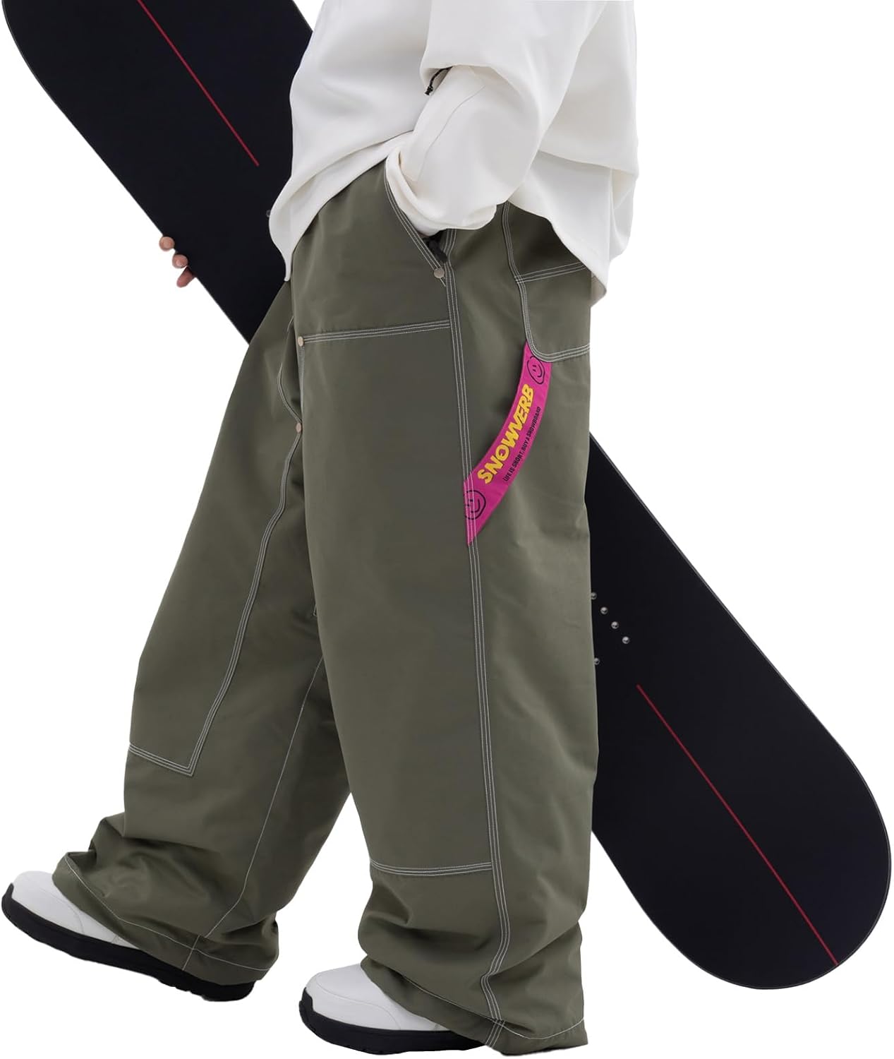 SNOWVERB Womens Mens Baggy 15K Waterproof Streetwear Snowboard Ski Pants Inner Thigh Vents Gaiters Loose Fit Pants