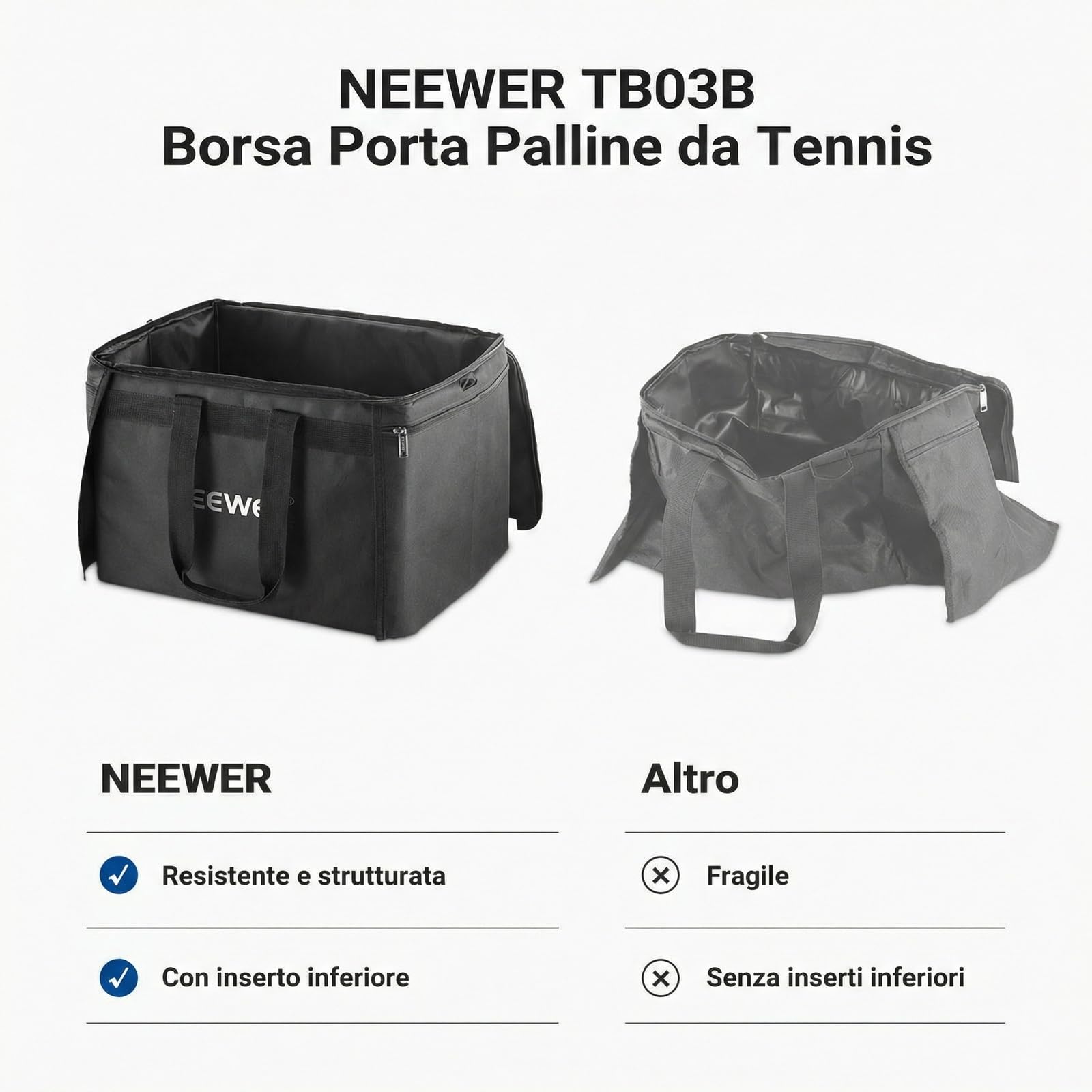 NEEWER TB03B Borsa Porta Palline Tennis, Cestello da Trasporto per Tramoggia di Raccolta Pieghevole in Poliestere con Tasche Laterali per Raccoglitore Palline TB01S, Max 120 Ball, Solo Sacca Inclusa