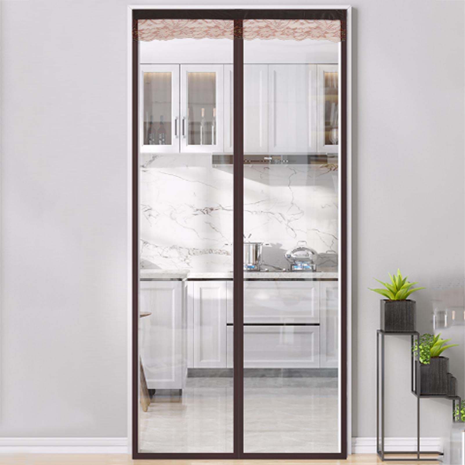 Jiajutui001 Brown Magnetic Transparent Thermal Insulated Door Curtain,Insulation Door Windproof Cold Sealing Kit For Winter Doors (95X210cm)
