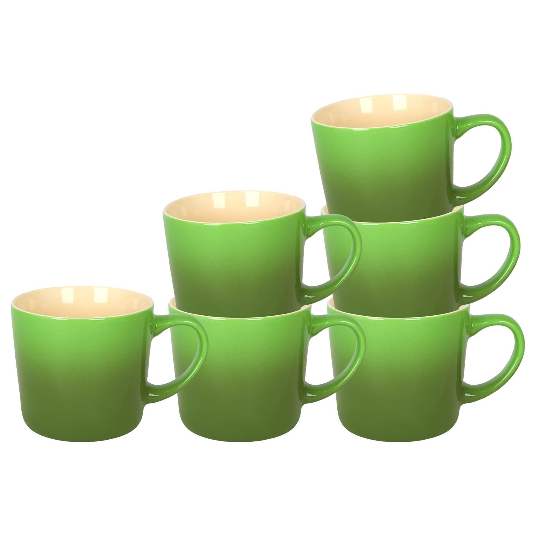 Argon Tableware Green Ombre Coffee Mug 330ml - Pack of 6 - New Bone China Tea Mug, Vegan Friendly Ceramic Cup, Glazed Stoneware Style Drinkware, Microwave Dishwasher Safe