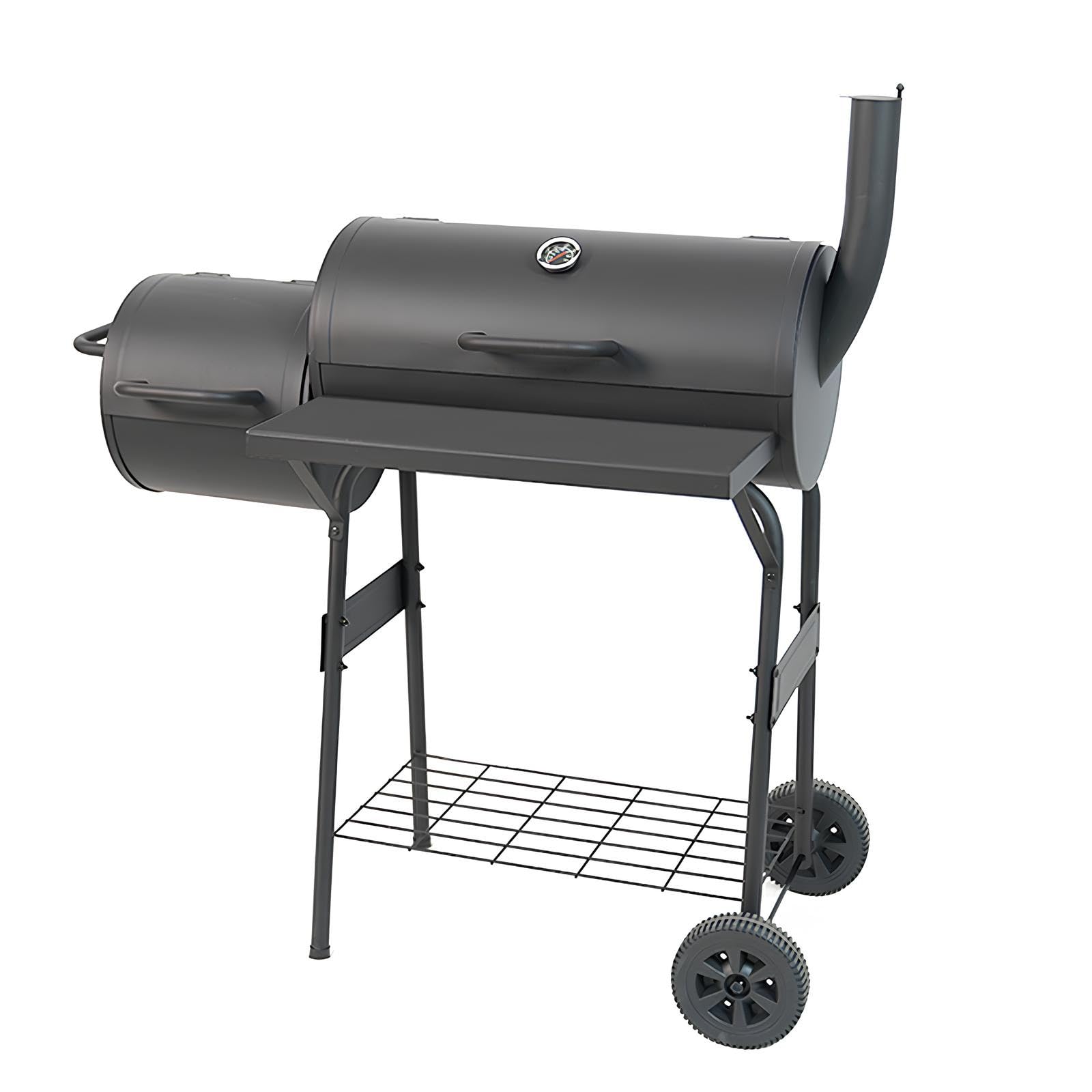 Barbecue A Carbone con Carrello, Barbecue A Carbonella con Tavolo Anteriore Pieghevole, BBQ Smoker Griglia Grande con Termometro Dotato di Due Aree di Cottura E Ripiano Inferiore