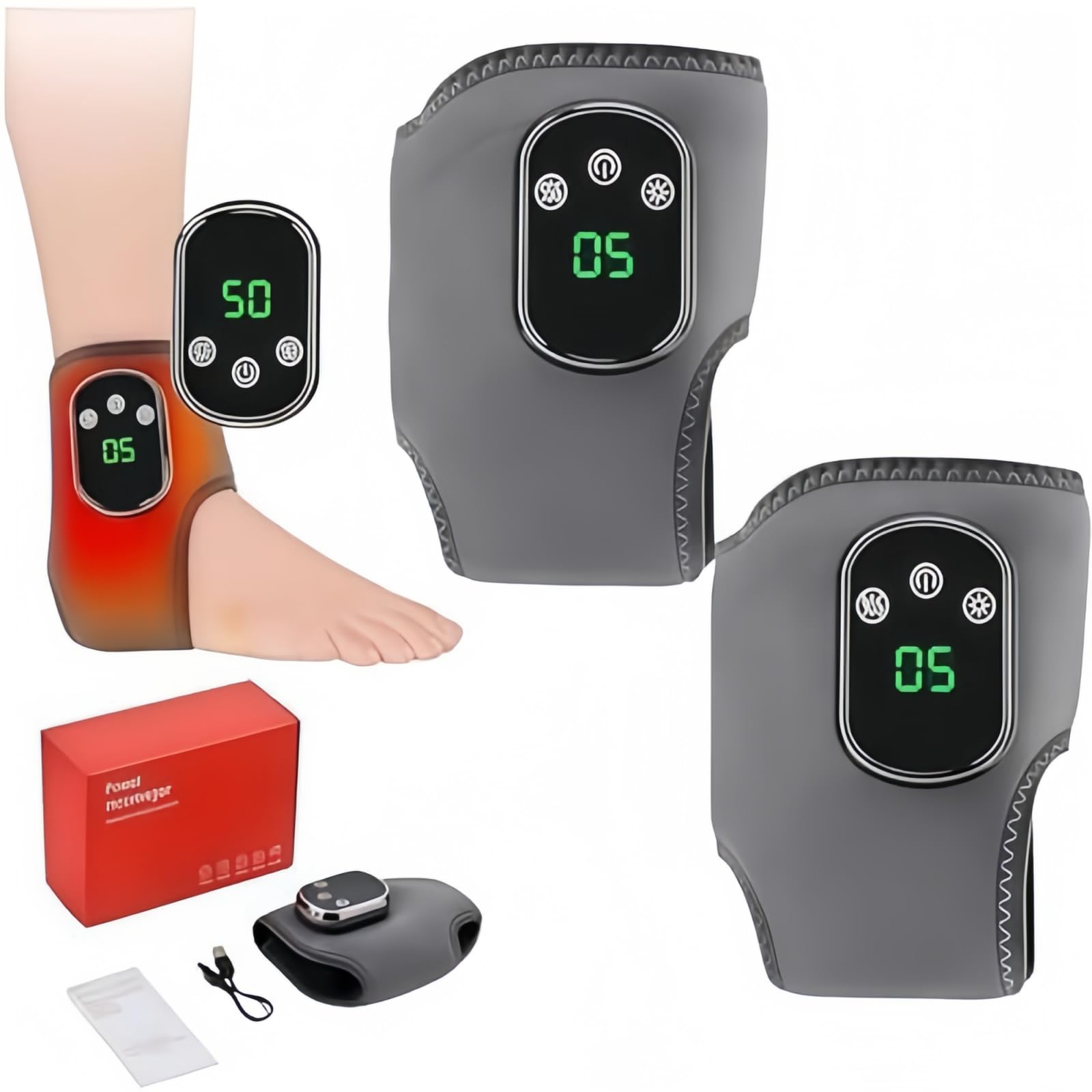 Fussmassagegerat Elektrisch Testsieger 3-in-1 Massagegerät Füße Mit Wärme Und Vibration Für Knöchel, Kabelloser Fußwärmer Wiederaufladbar Für Zuhause Büro Und Reise (2 Stück)