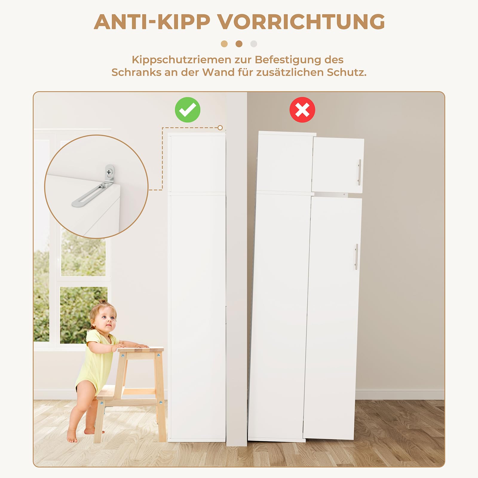 Dripex Besenschrank Mehrzweckschrank 180x60x34cm Haushaltsschrank Staubsaugerschrank aus Holz mit Verstellbarer Einlegeboden für Küche Wohnzimmer Esszimmer, Weiß