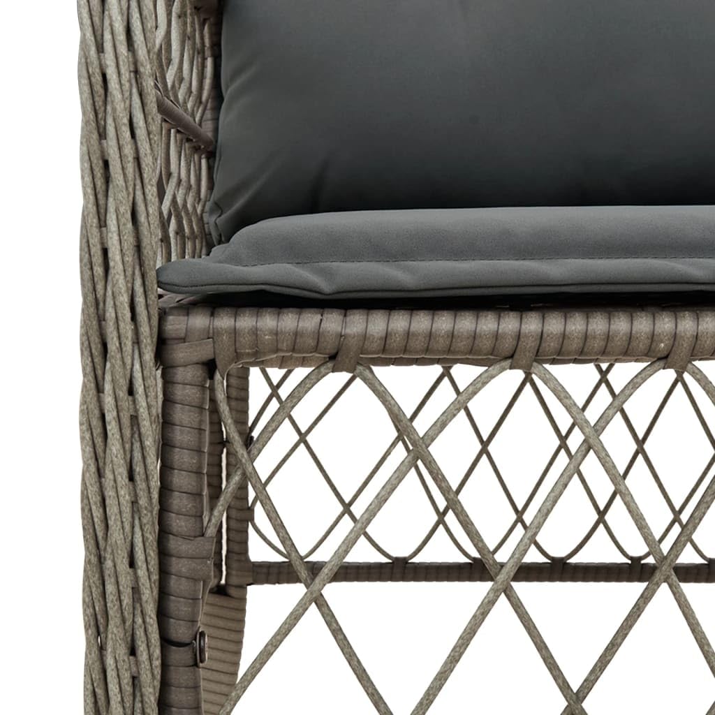 Set da 3 pezzi da bistrot con cuscino, grigio, in polyrattan, set da giardino per esterni, per balcone, terrazza, patio, durevole, resistente alle intemperie