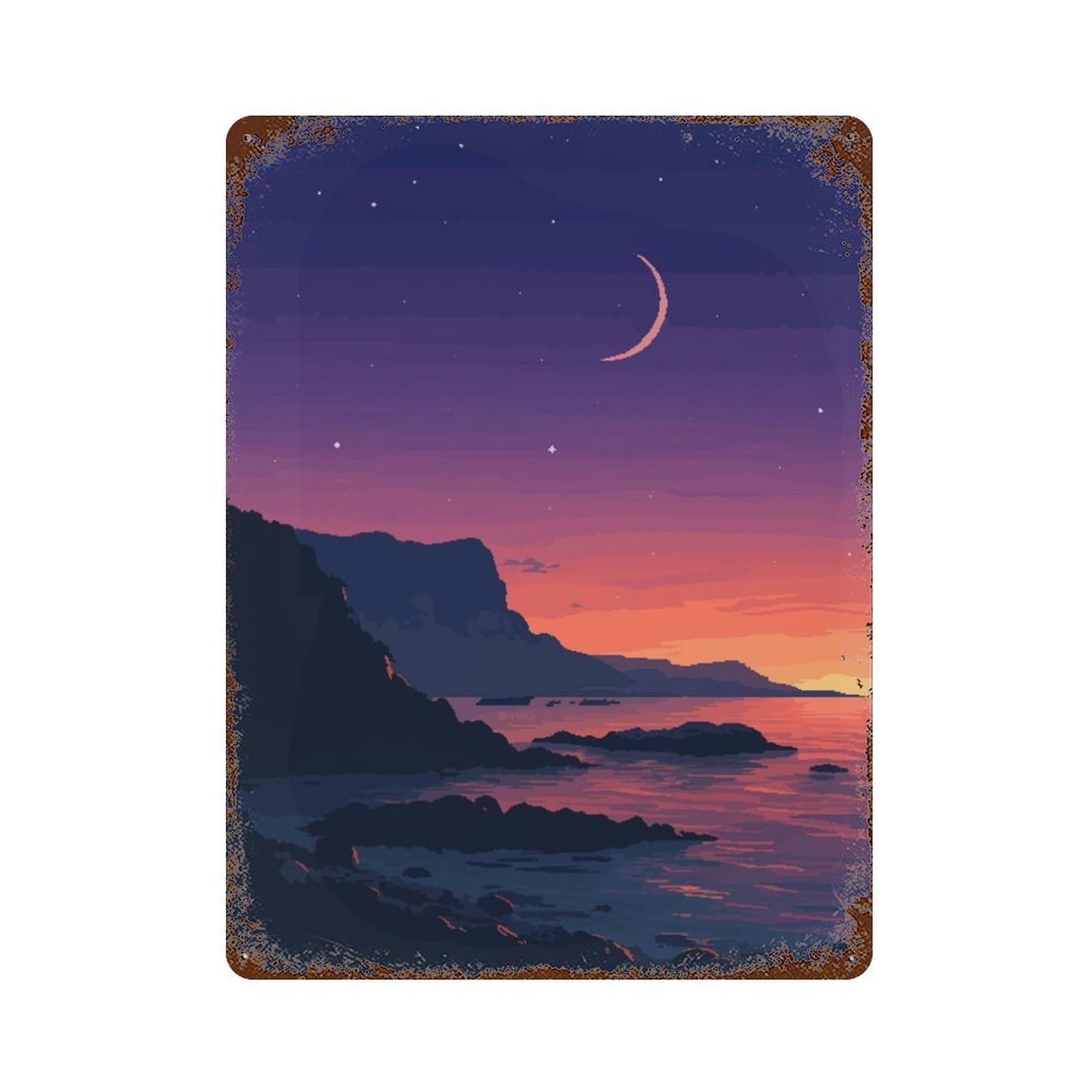 SoCal Coast Lofi Pixel Art Decorative Tin Sign 15.7"x11.8", Retro Wall Decor for Living Room, Hallway And Home Decor