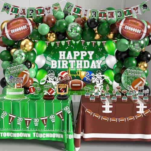 Image of Football Birthday Party Decorations Superbowl Football Party Decoration Supplies Include Balloon Arch Kit Birthday Banner Backdrop Touchdown Tablecloth for Football Game Day Tailgate Party
