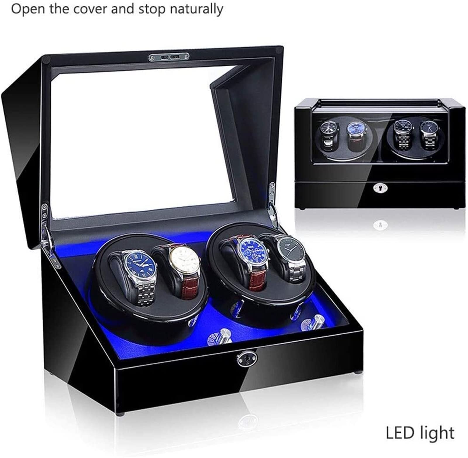 Rotomat do 4 zegarków automatycznych, drewno, oświetlenie LED