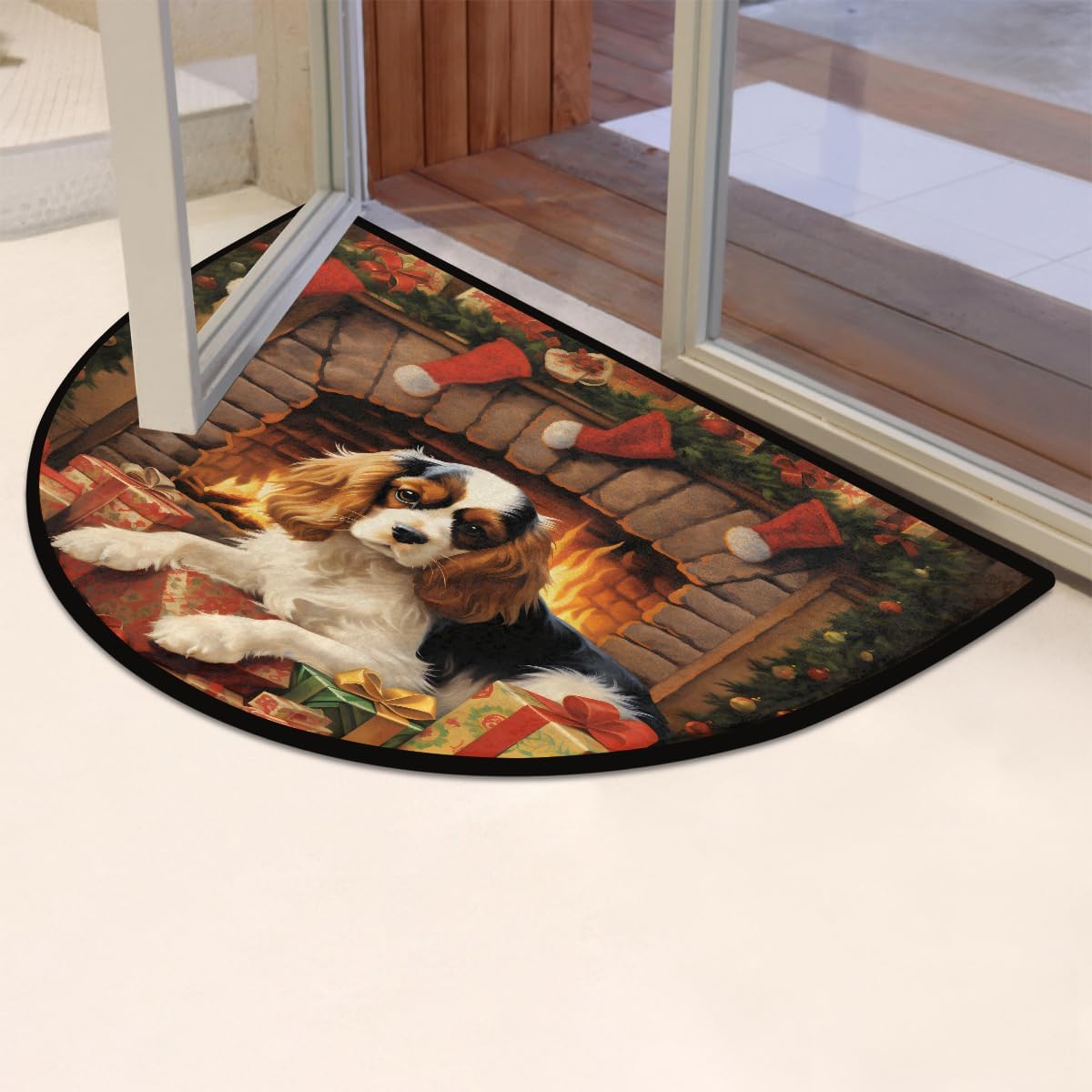 Christmas Dog Gift Half Round Door Mat Retro Non Slip Washable Semi Circle Area Rug Absorbent Soft Half Moon Rug Floor Mat for Indoor Outdoor Kitchen Bathroom Patio Front Door Mat Decor