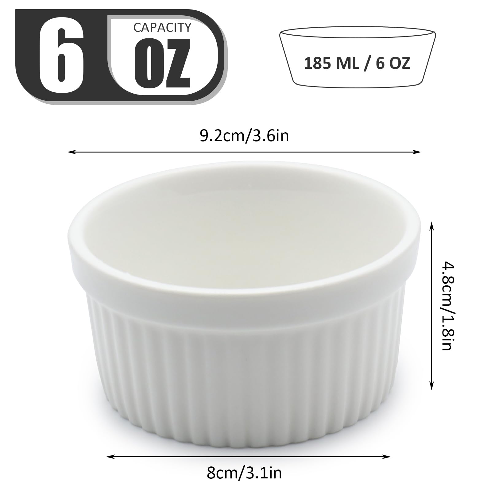6 Ciotoline In Ceramica ZSMJAER Con Forchette - 185ml, Bianche, Per Forno E Dessert - Foto 2