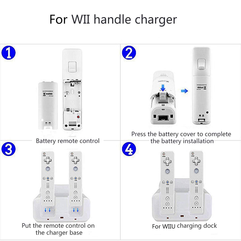 geneic Stazione di ricarica Dock Stand Charger per Wii Remote Controller per Wii U Gamepad con batterie e cavo di ricarica USB