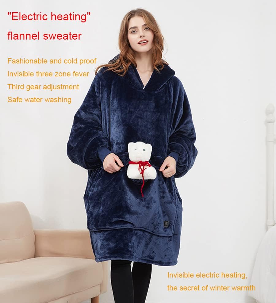 review Electric Snuggle Throw Blankets Wearable Heated Throw with Sleeves, 3 Heating Levels Heating Time Settings, Soft and Cozy Flannel Blanket (Blue)