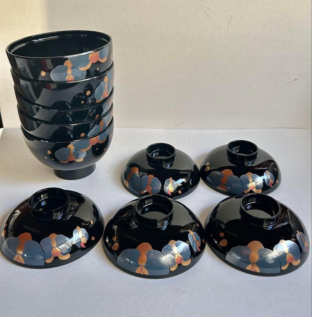 42未使用 高級輪島塗 わじま龍作 松沈金 吸物椀5客 輪島塗 熨斗蒔絵 吸物椀 5客 未使用 | 古美術ささき