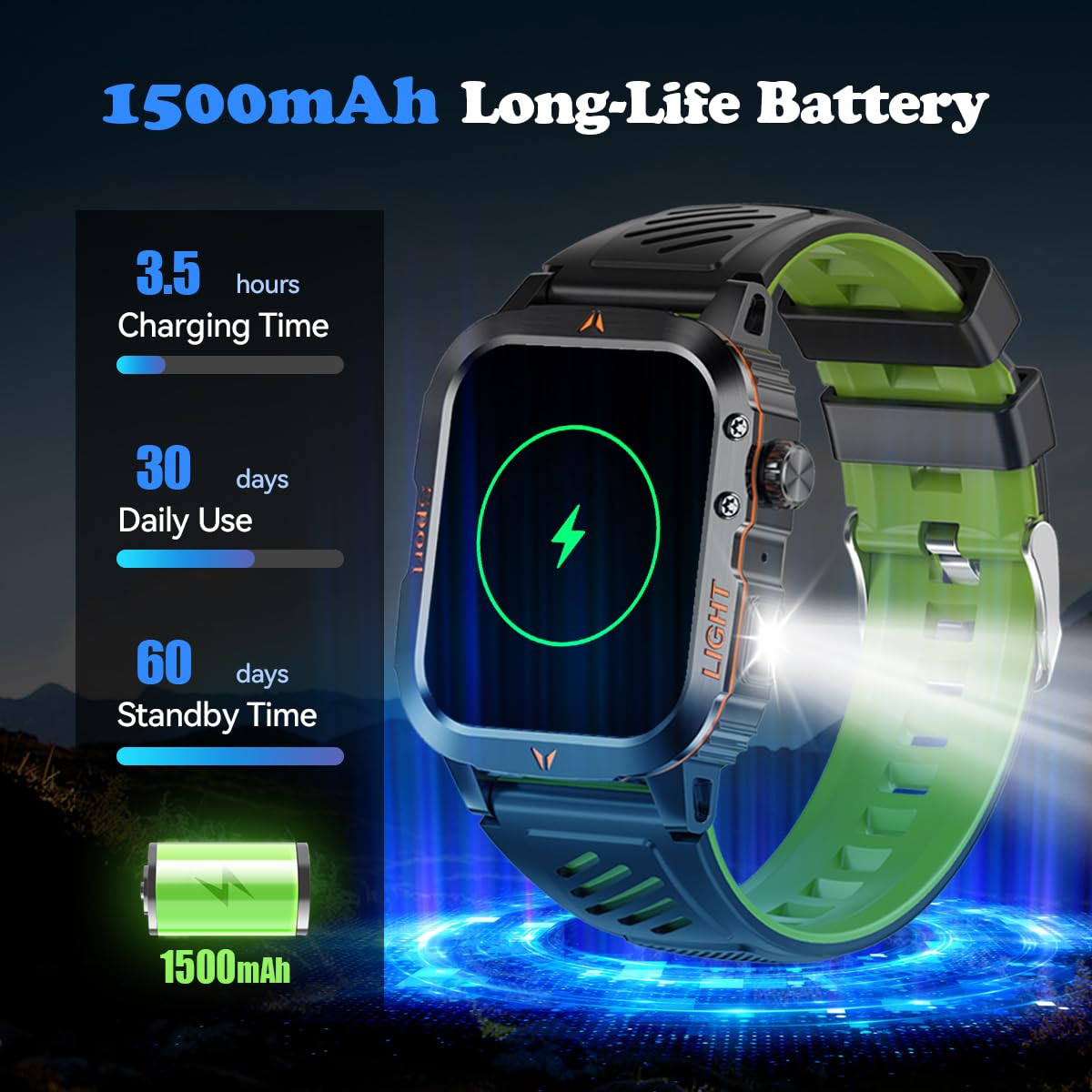 Reloj inteligente militar para hombre, altímetro, barómetro, brújula, IP68, resistente al agua, apto para natación, contestar/hacer llamadas, para actividades al aire libre, reloj de fitness