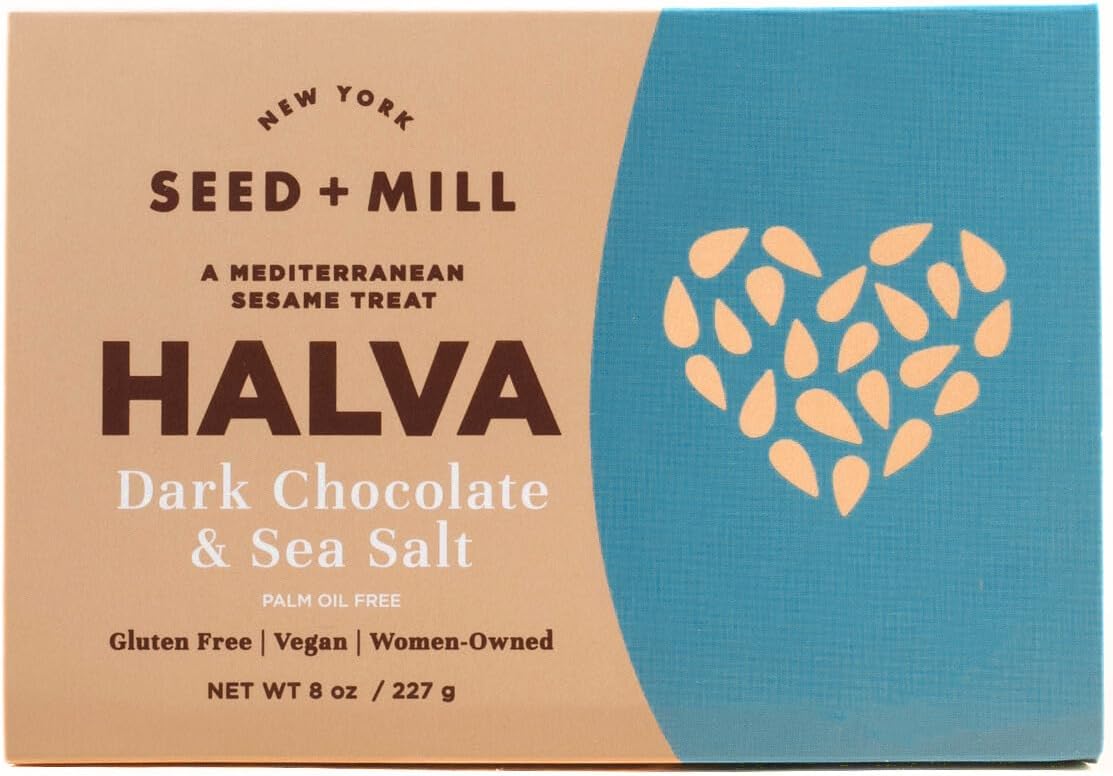 Seed + Mill - Halva - Sea Salt Dark Chocolate - Vegan, Kosher, GlutenFree - Enjoy This Fudgelike Candy Made from Sesame Paste & Dark Chocolate - Great for Snacking or as a Dessert - 8 oz