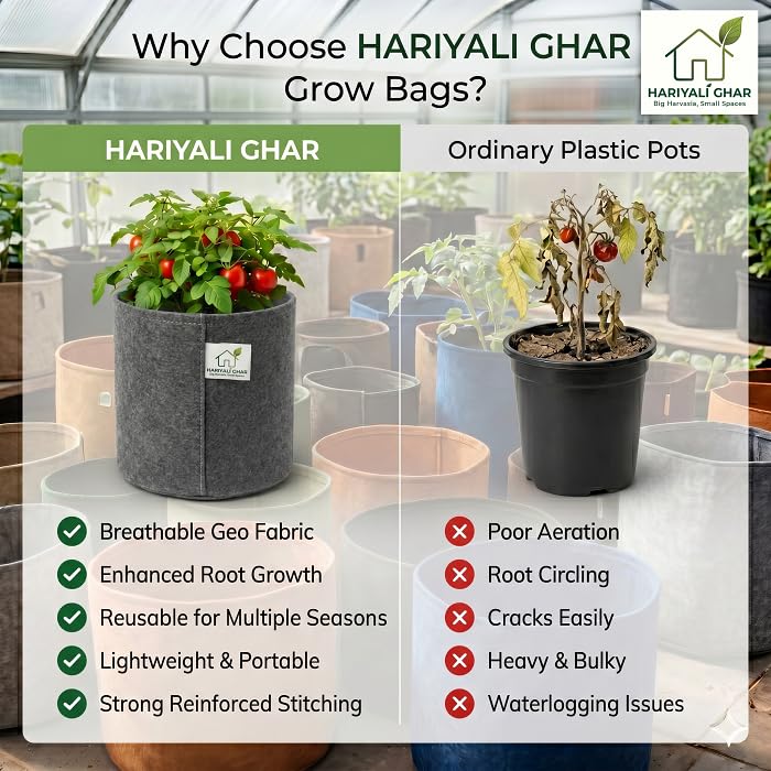 Image of 400 GSM Geo Fabric Round Grow Bags 18x18 Inch, Dark Grey Planting Bags for Terrace and Kitchen Gardening Pack of 2